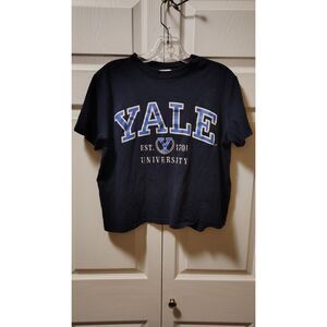 H&M Yale University Graphic T-Shirt Navy Blue Collegiate Cropped Tee Medium